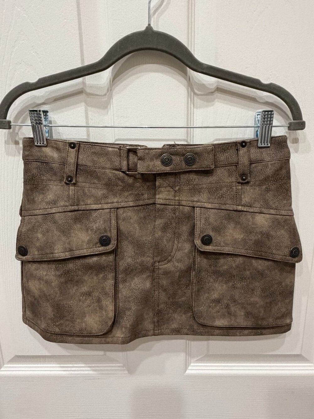 Free People We The Free Faux Leather Cargo Mini Skirt Distressed Brown 25